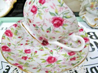 Lefton Tea Cup And Saucer Pink Rose Chintz Pattern Teacup Made In Japan