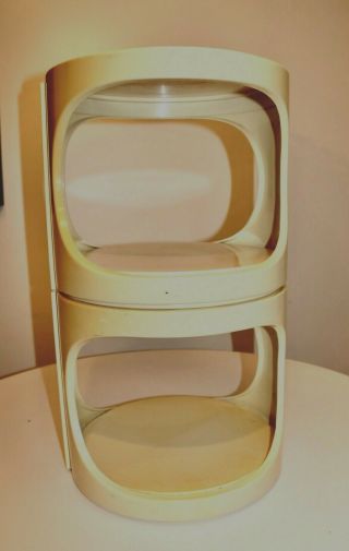 2 Vintage Modern Round Plastic Stacking Side Tables 1960s 1970s Beige Space Age