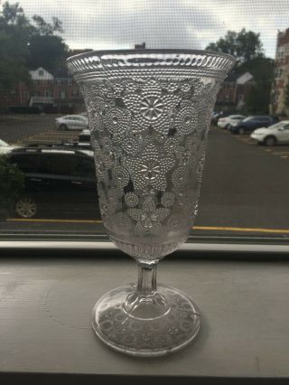 Eapg Antique Stippled Star Early American Pressed Pattern Glass Celery Vase 19c