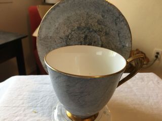 Vintage Tea Cup And Saucer Royal Albert Gossamer Art Deco Blue Gold (rare) 1960s