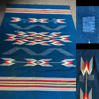 Vtg 1940 - 50’ Chimayo Blanket.  Hand Woven Chimayo Blanket.  Large Size 54” X 82”