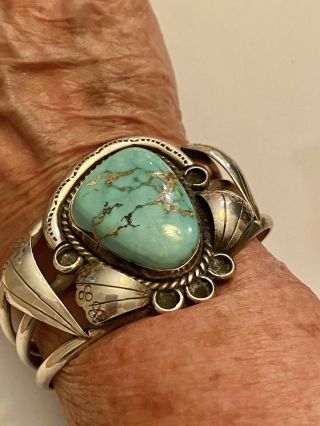 Vintage Old Pawn Navajo Turquoise Sterling Silver Cuff Bracelet Signed Od