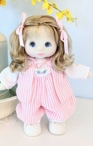 Vintage Mattel My Child Doll Ash Blonde Blue Eyes In Pink Pinny Overalls