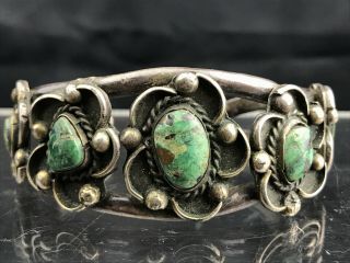 Vtg 66g Old Pawn Navajo Sterling Silver Green Turquoise Cuff Bracelet