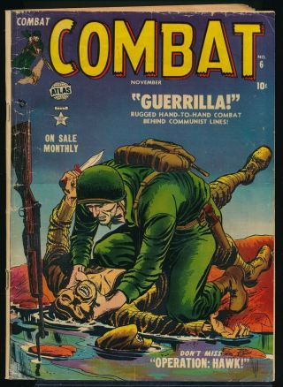 Combat No.  6 1952 Atlas Pre - Code War Comic Book Jerry Robinson Cover 3.  0 Gd/vg