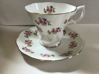 Vintage Royal Albert Teacup Cup & Saucer Pink & Blue Roses English Bone China