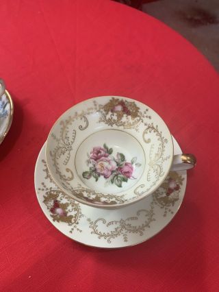 Vintage Del Mar Japan Porcelain Pearlescent Footed Tea Cup/ Saucer Hand Painted