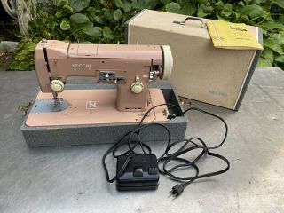 Vtg Necchi Sewing Machine Nora Singer Portable Foot Pedal Italy 26104 Pink
