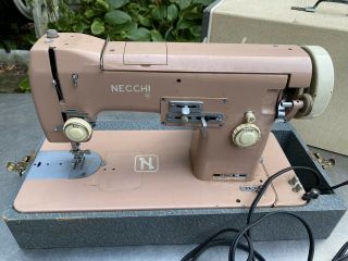 Vtg Necchi Sewing Machine Nora Singer Portable Foot Pedal Italy 26104 Pink 2