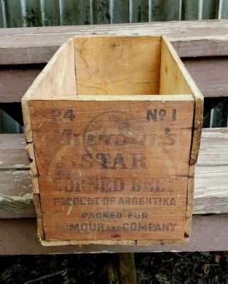 Vintage Armour’s Star Corned Beef Wooden Advertising Crate Argentina Wood Box