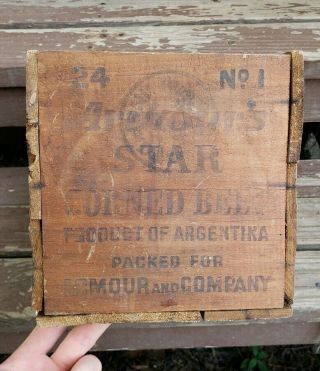 Vintage Armour’s Star Corned Beef Wooden Advertising Crate Argentina Wood Box 3
