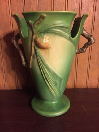 Rare Vintage 1931 Roseville Pottery 8.  5 " X 6 " Green Pine Cone Vase 843 - 8