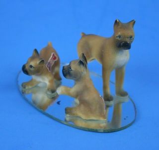 Vintage Miniature Hand Painted Bone China Mom Boxer And Pups On Mirror Figurines