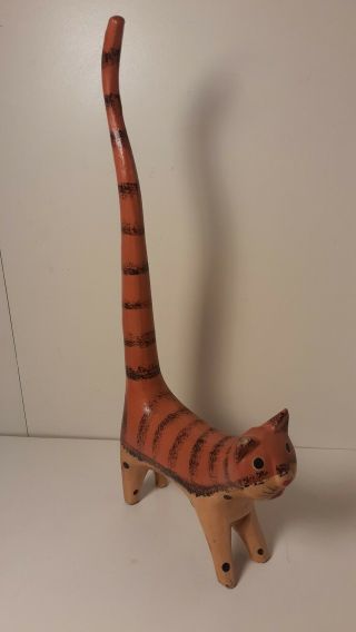 Bali Hand Carved And Painted Wooden Cat Ring Holder 10 "