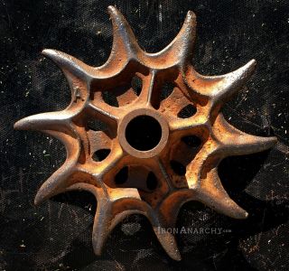 Vtg Industrial Wheel,  Atq Ornate Cast Iron Metal Machine Age Gear Farm Sprocket