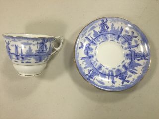 Royal Stafford Blue Windmill Teacup & Saucer Antique Bone China