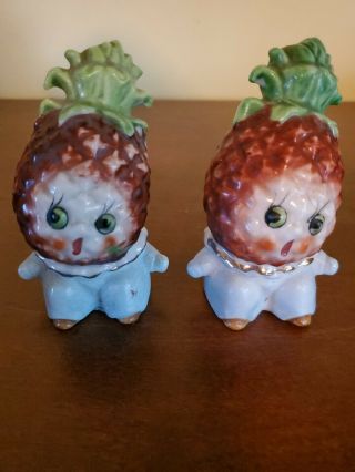 Vintage Anthropomorphic Baby Pineapple Heads Salt And Pepper Shakers Japan