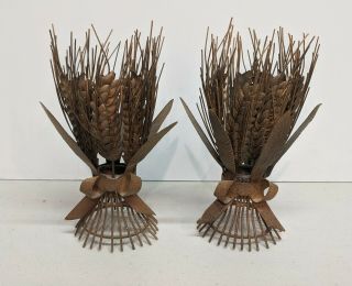 Vintage Wheat/harvest Metal Candle Holders 6 1/2 " T Candlesticks Farming/farm