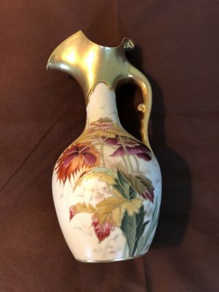 Royal Worcester 8 " Porcelain Vase Or Mini Pitcher With Gold Handle.