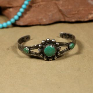 Old Pawn Vintage Navajo Fred Harvey Era Sterling Silver Turquoise Bracelet