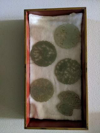 Set of 5 Vintage Chinese Carved Green Jade Pendant Medallions 2