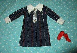 1967 Vintage Barbie Mod Tnt Japanese Exclusive Navy Stripe Dress 2632 Fashion Je