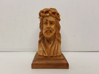 Wood Hand Carved 5 " Jesus Christ Thorns Crucifixion Head Bust Figure