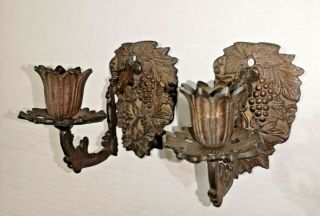 Set 2 Antique / Vintage Bronze / Brass Candle Wall Sconces Victorian French Cand