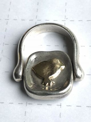 Vintage Solid Silver Italian Designer Spinning Ring Engraved 14ct Gold Chick 3