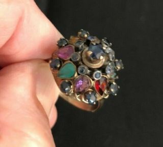 Antique Vintage Solid 14k Gold Sapphire Ruby Harem Ring Exquisite.