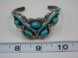 Navajo Cuff Bracelet Vintage Sterling Silver & Turquoise Signed Nb