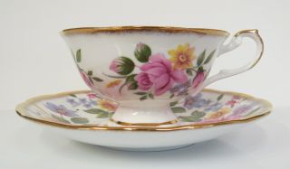 VINTAGE ROYAL CASTLE FINE BONE CHINA FOOTED CUP AND SAUCER SET FLOWERS SPRAY 2
