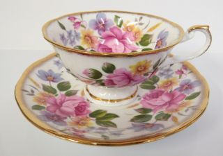 VINTAGE ROYAL CASTLE FINE BONE CHINA FOOTED CUP AND SAUCER SET FLOWERS SPRAY 3