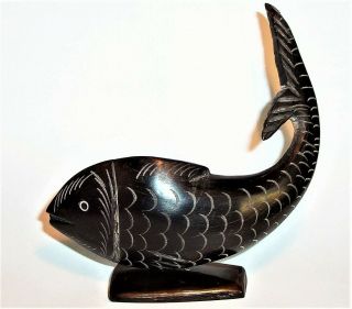 Old Fish Hand Carved Ox Horn Art Sculpture Statue Figurine Vintage Antique Vg
