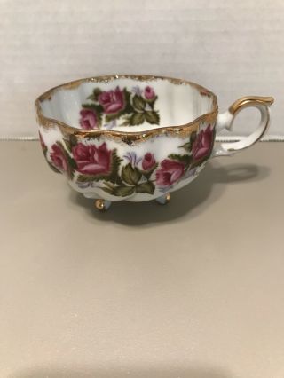 Vintage Hand Painted 3 Footed Tea Cup With Pink Roses Japan
