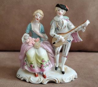 Antique Vintage Crown M Japan Porcelain Victorian Romantic Couple Figurine
