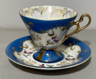 Vintage Royal Sealy Cup And Saucer Blue/white/gold Accents Royal Sealy Luster