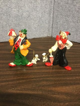 Vintage Enesco Porcelain Clown Figurine With Dog On Chain