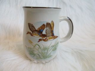 Vintage Two Mallard Ducks Brown And Cream With Landscape Large Coffee Mug
