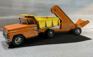 Vintage Tonka Dump Truck Orange&yellow Bed With Orange Sand Loader Rare Color