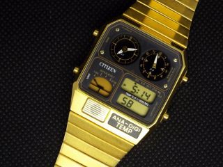 Rare Citizen Vintage Digital Watch 8988 Ana - Digi Temp Lcd Retro Gold Lcd