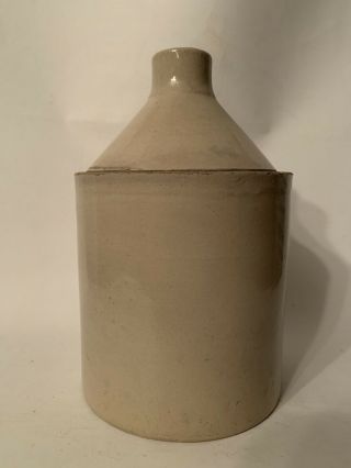 Vintage Stoneware Jug Crock 1 Gallon Salt Glazed Beige 9” High 2