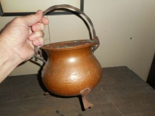 Vintage Hammered Small Copper Pot W/ Handle; Arts & Crafts; Made In Germany