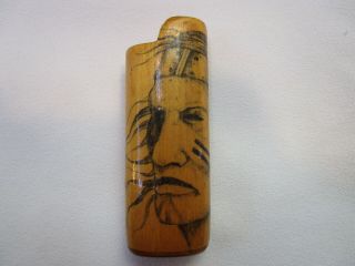 Tramp Prison Art Prisoner Folk Art Wood Lighter Case Holder Face Head Graphic