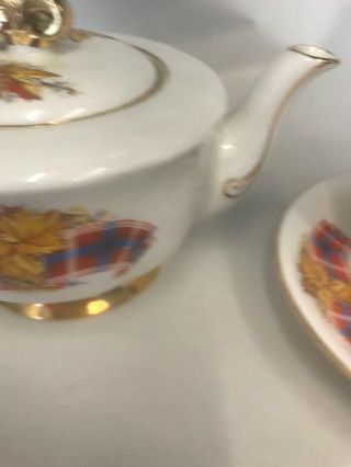 Vtg Windsor Royal Canadian Tartan Bone England Rare Small Teapot Cup & Saucer 2