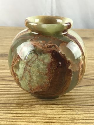 Vintage Solid Alabaster Vase 4 " Small Green Brown Marble Stone Unique Colors
