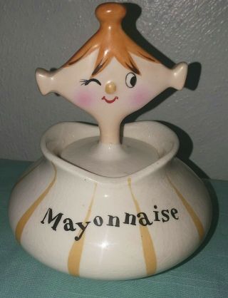 Rare Vintage 1959 Holt Howard Mayonnaise Jar Pixieware Winking Pixie