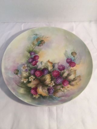 Vintage Hand Painted Black Berries Porcelain Plate Signed