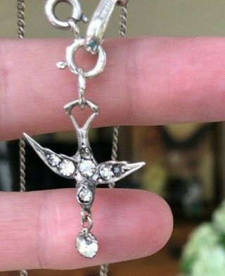 Antique Victorian Silver Paste Swallow With Dangle Pendant Necklace