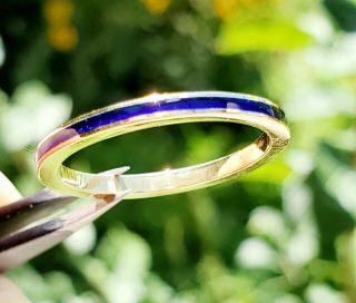 Vintage 18k Yellow Gold Sapphire Blue Enamel Band Stacking Ring Size 6.  25,  2.  1g